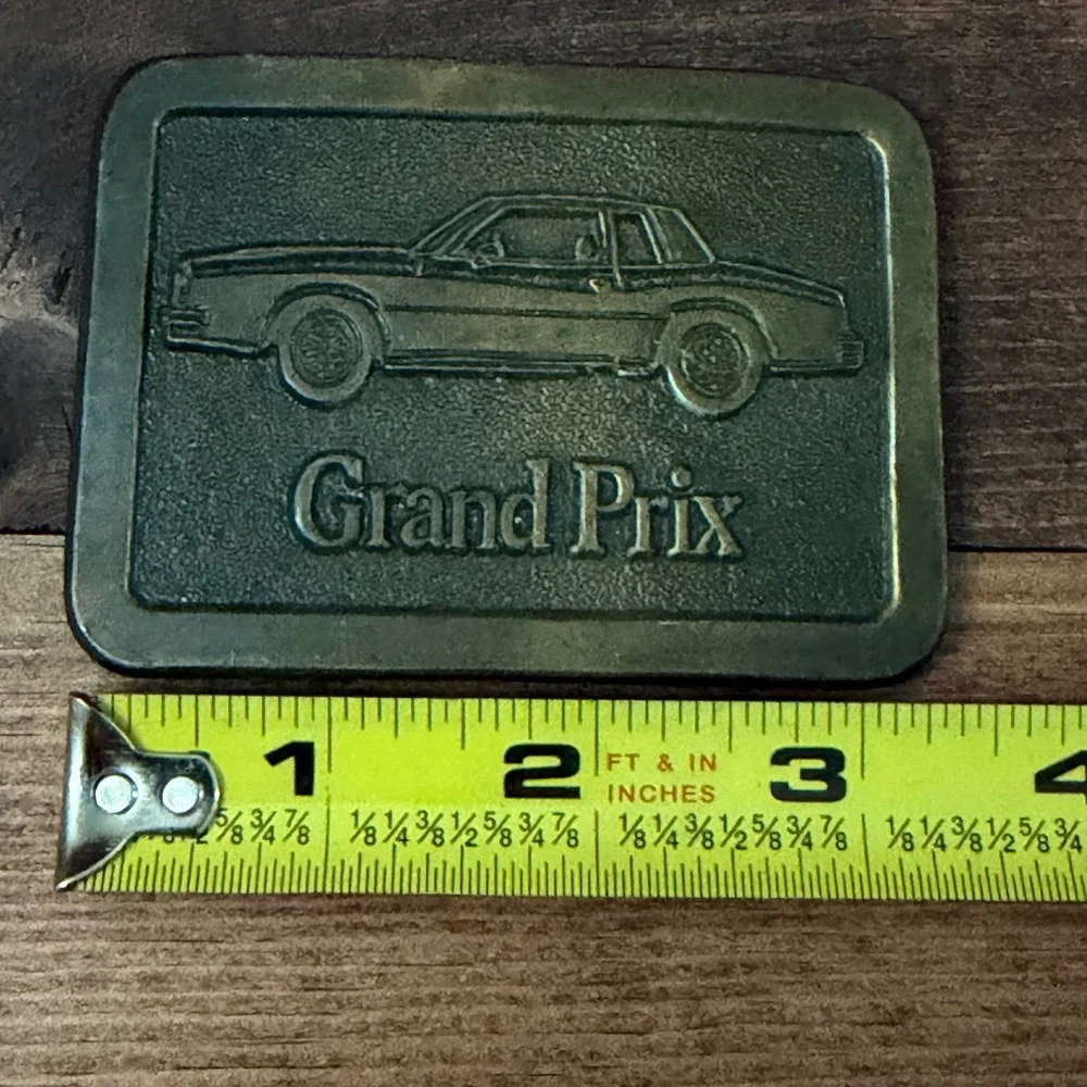 Vintage Pontiac Grand Prix Car Belt Buckle Brass Tone Rectangular Automotive